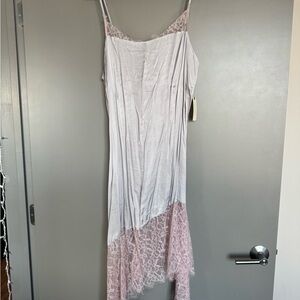 NWT By Anthropologie Lace-Trimmed Asymmetrical Midi Slip Dress